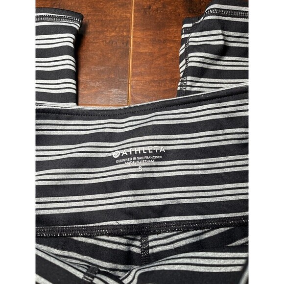 Athleta Black Gray Striped Athetic Legging Running Sz Small - Picture 2 of 6